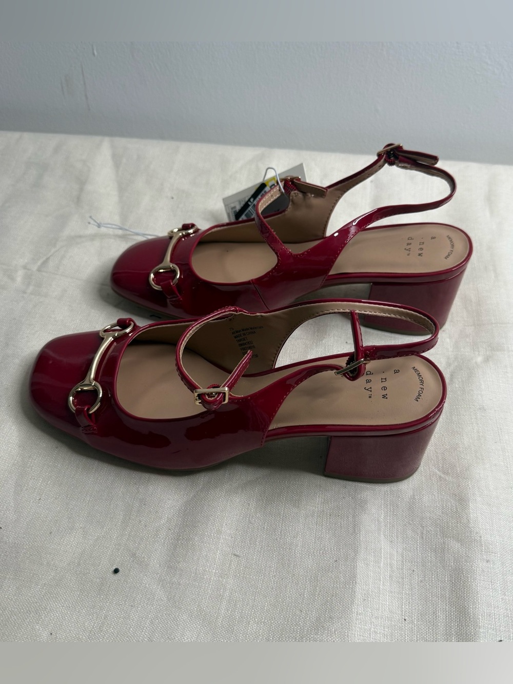A New Day Red Patent Horsebit Mary Jane Block Heel Slingback Size 7.5